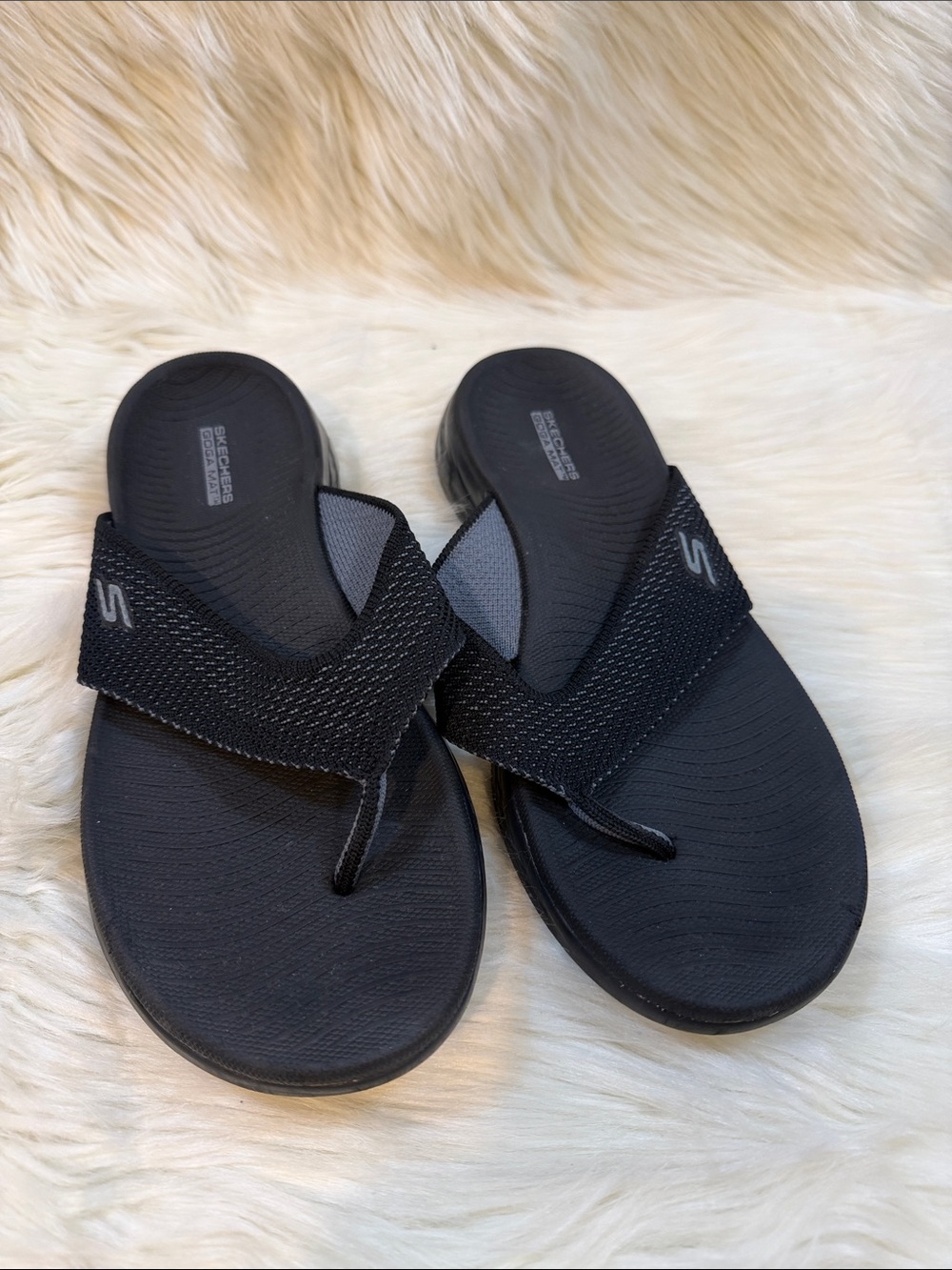 Skechers Black Women's Mesh Strap Thong Flip Flops -Size 9